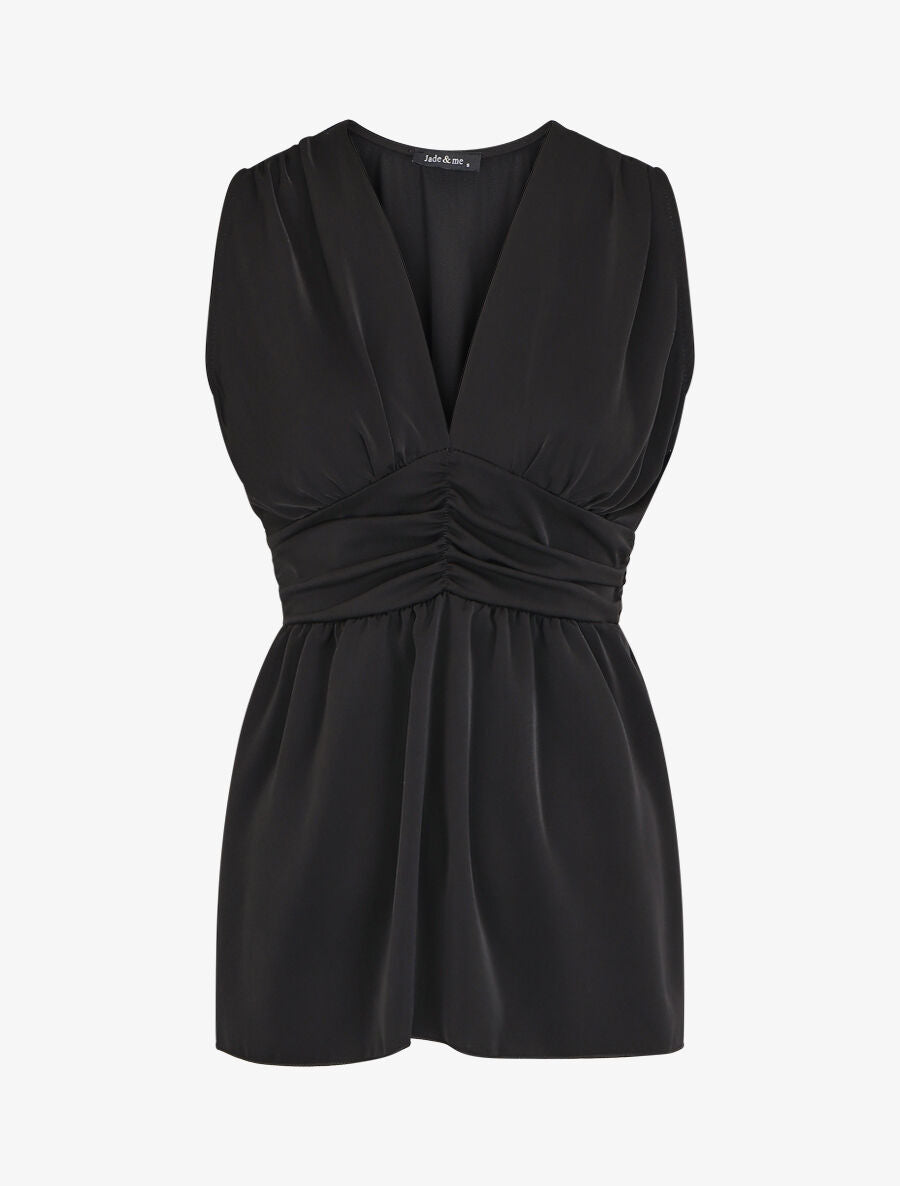 Top empire uni sans manches col V - Noir - 4