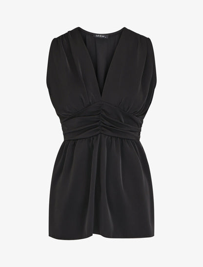 Top empire uni sans manches col V - Noir - 4