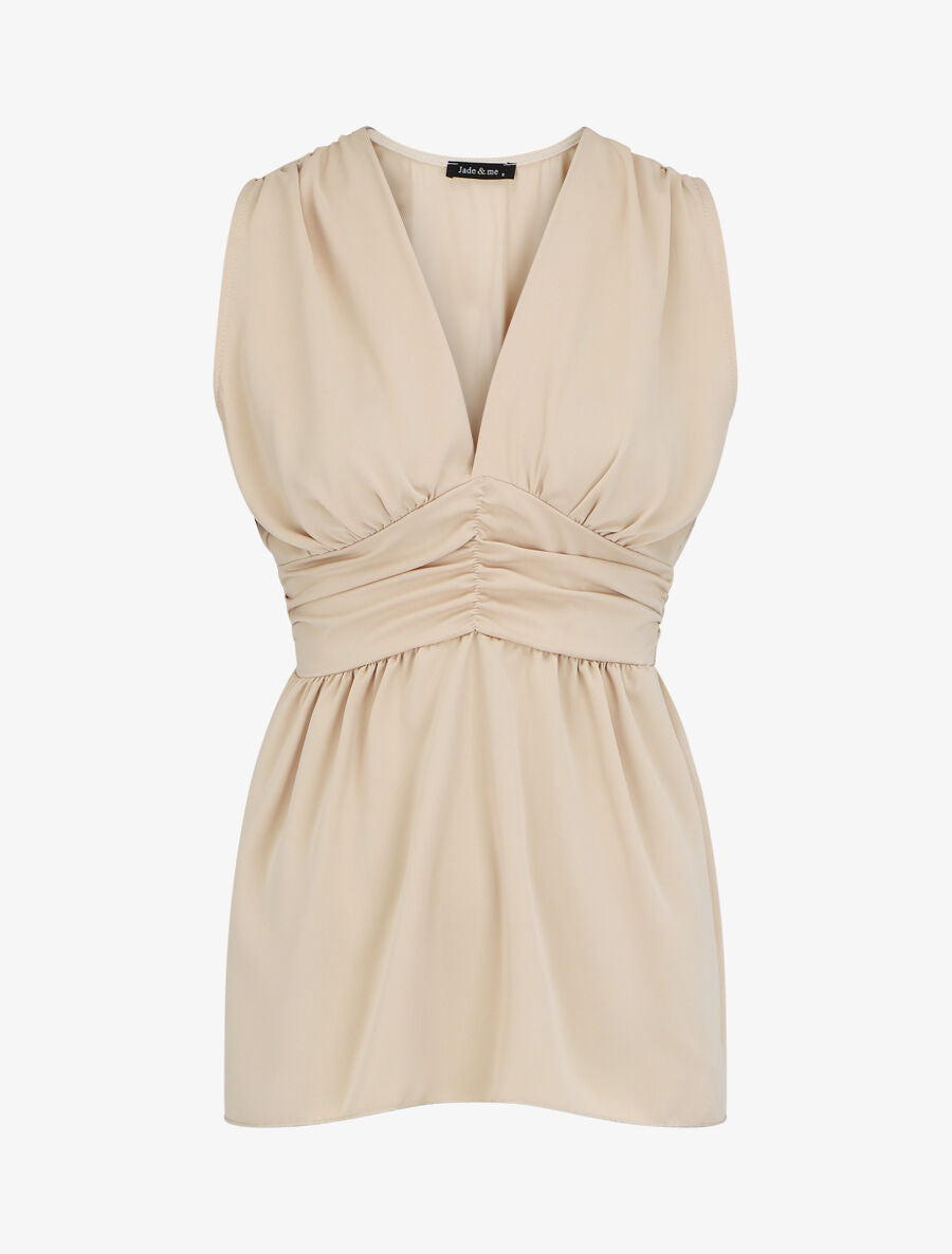 Top empire uni sans manches col V - Beige - 1