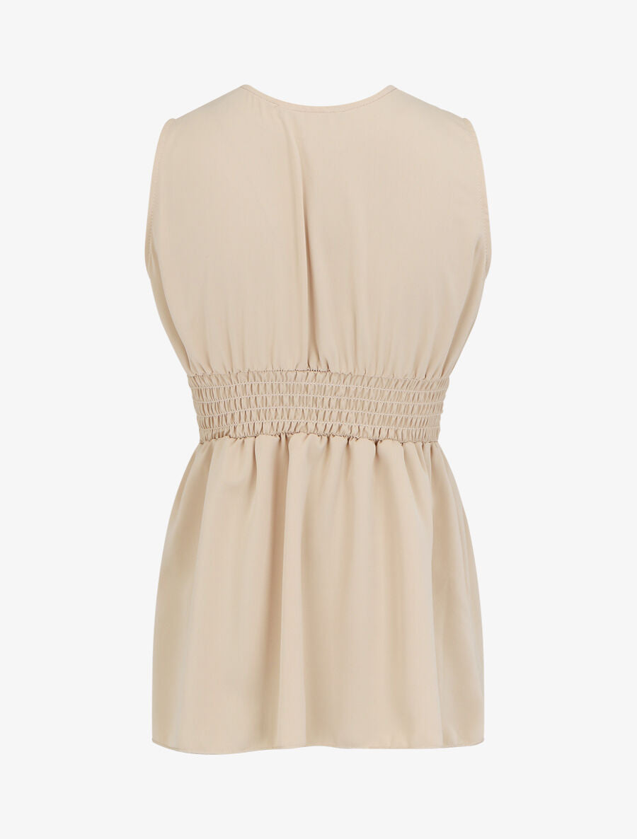 Top empire uni sans manches col V - Beige - 2