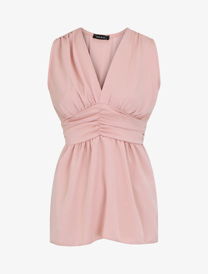 Top empire uni sans manches col V - Rose - 1