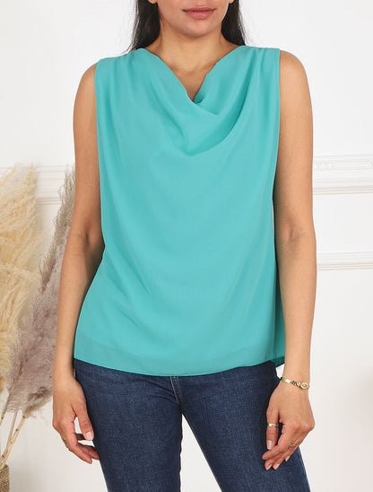 Top sans manches col bénitier et dos plissé - Turquoise - 4