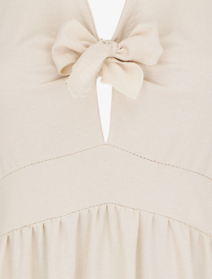 Robe longue unie dos nu - Beige - 3
