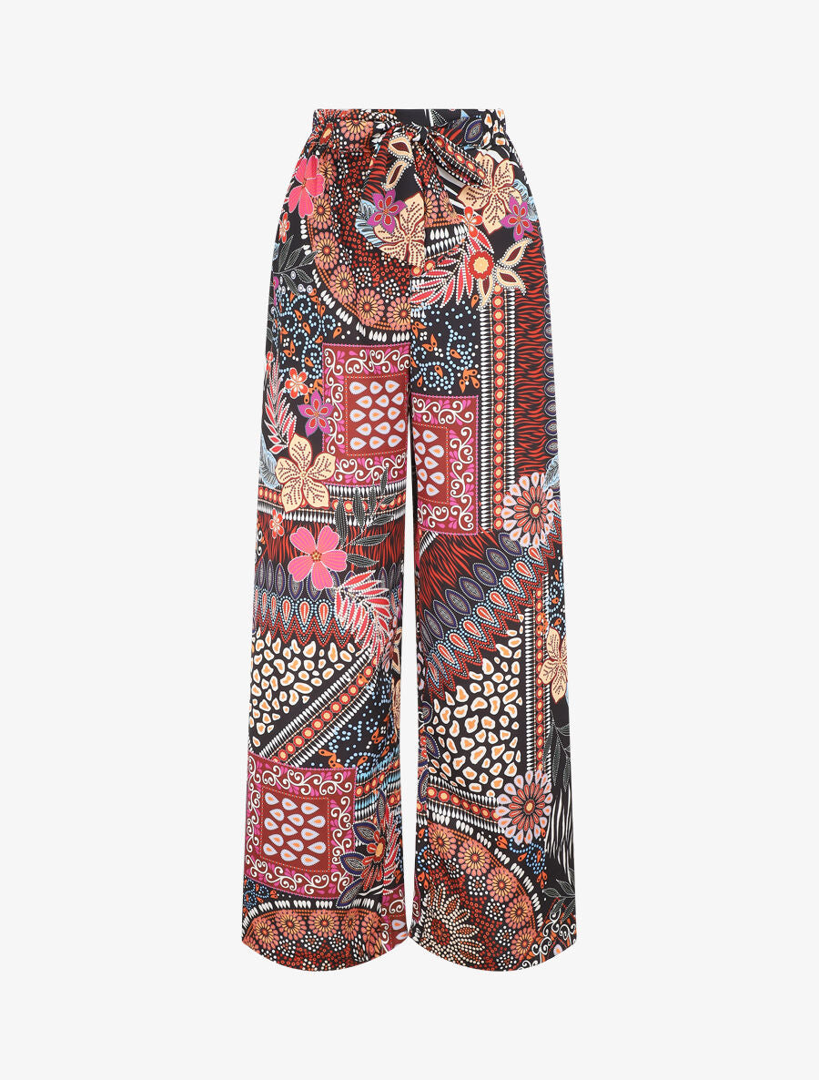 Pantalon fluide à imprimé foulard - Noir - 1