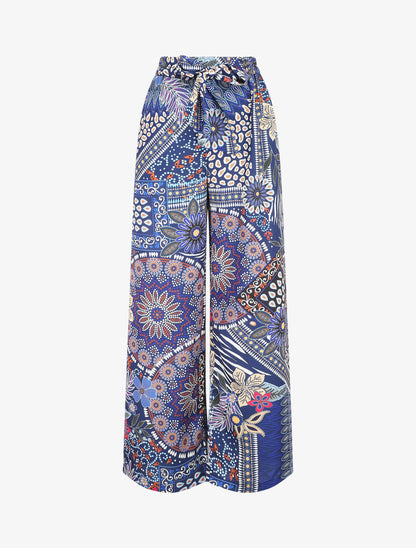 Pantalon fluide à imprimé foulard - Marine - 5