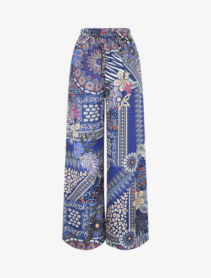 Pantalon fluide à imprimé foulard - Marine - 2