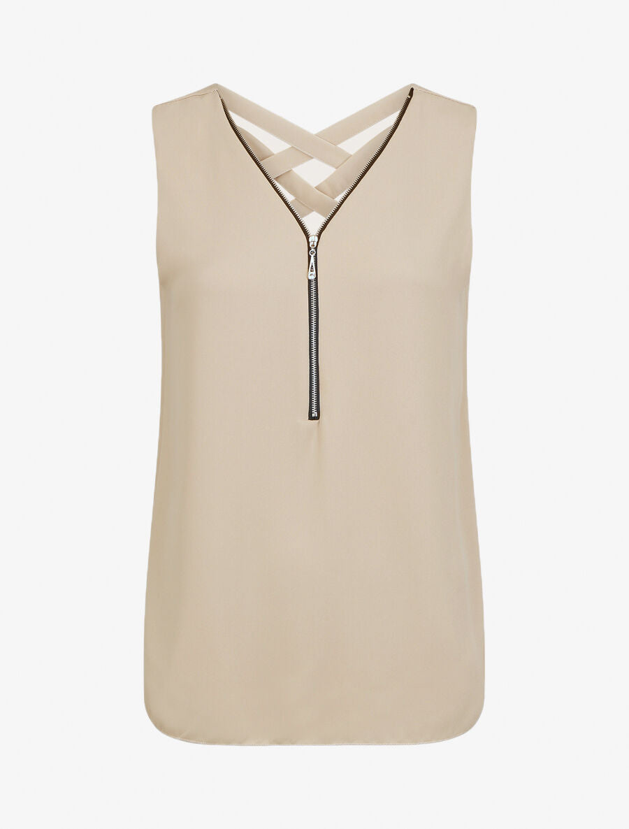 Top en voile à col zippé - Beige - 1