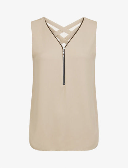 Top en voile à col zippé - Beige - 1