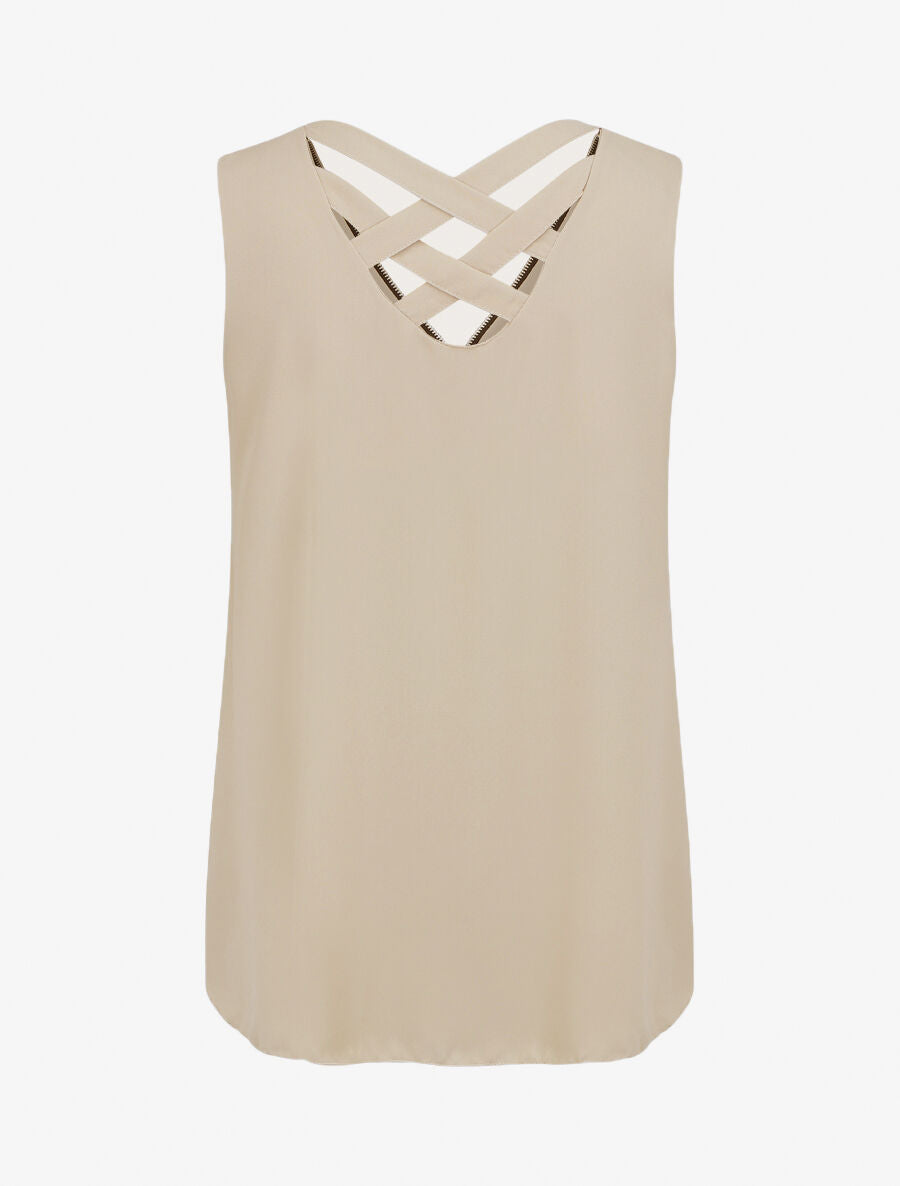 Top en voile à col zippé - Beige - 2
