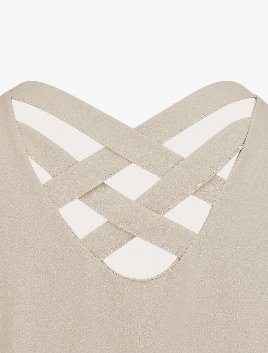 Top en voile à col zippé - Beige - 3