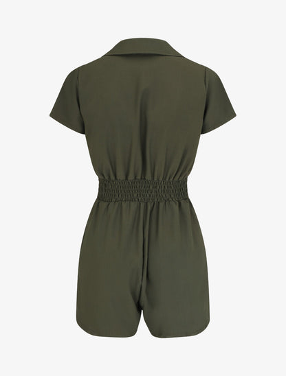 Combishort fluide à taille élastiquée - Kaki - 2