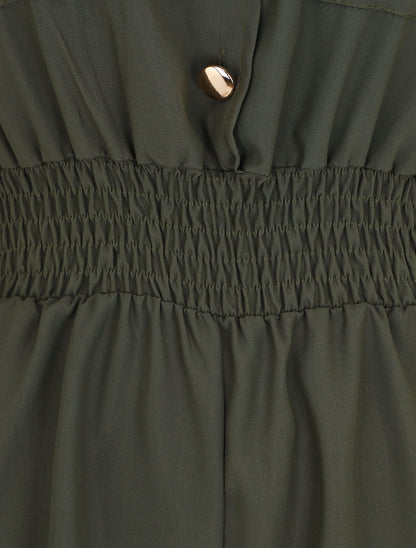 Combishort fluide à taille élastiquée - Kaki - 3