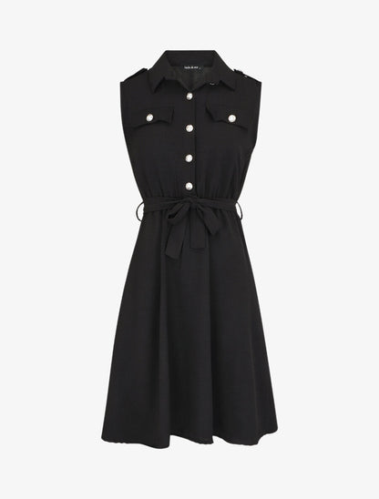 Robe unie à taille élastiquée - Noir - 4