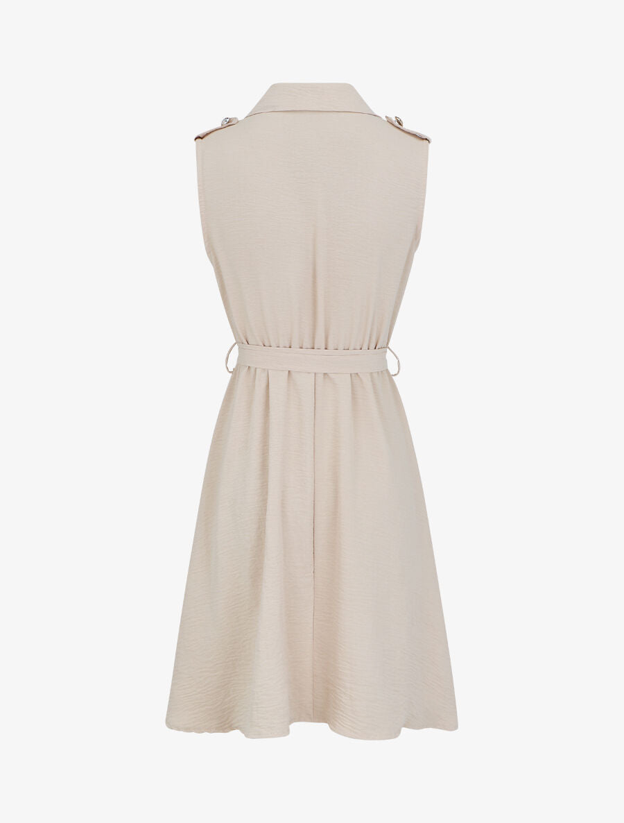 Robe unie à taille élastiquée - Beige - 2