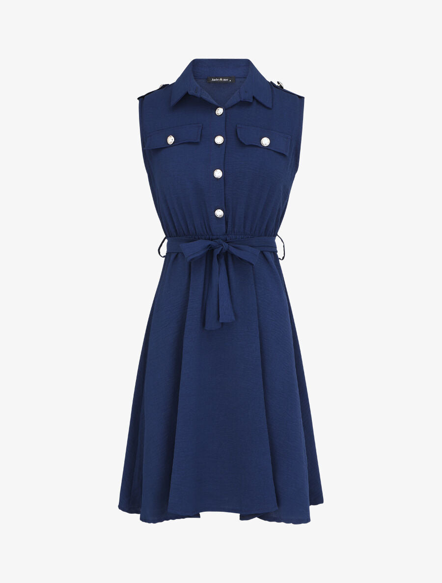 Robe unie à taille élastiquée - Marine - 1