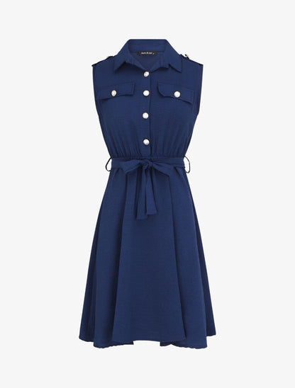 Robe unie à taille élastiquée - Marine - 1
