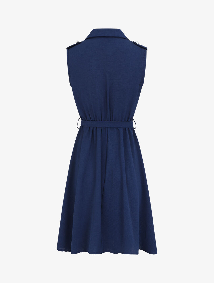 Robe unie à taille élastiquée - Marine - 2