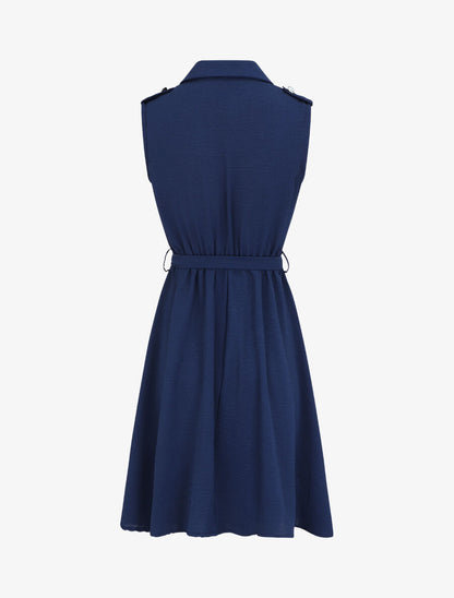 Robe unie à taille élastiquée - Marine - 2