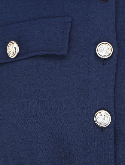 Robe unie à taille élastiquée - Marine - 3