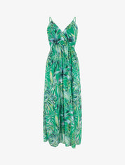 Robe longue à imprimé feuilles - Vert - 1