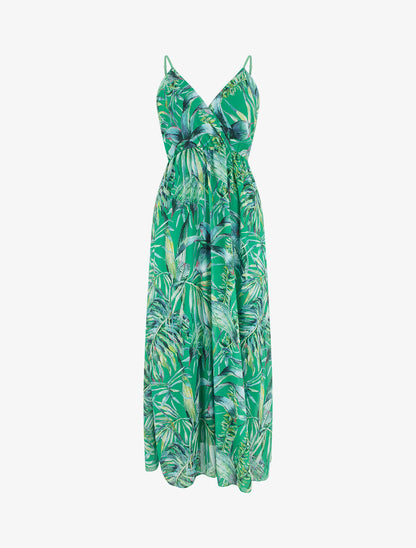 Robe longue à imprimé feuilles - Vert - 1