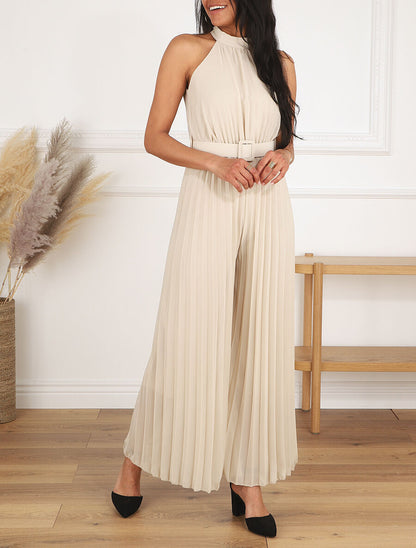 Combinaison plissée sans manches - Beige - 4