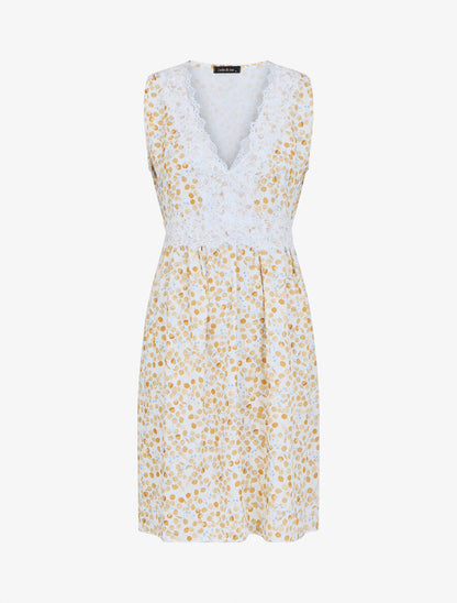 Robe mi-longue sans manches motif feuilles - Beige - 5