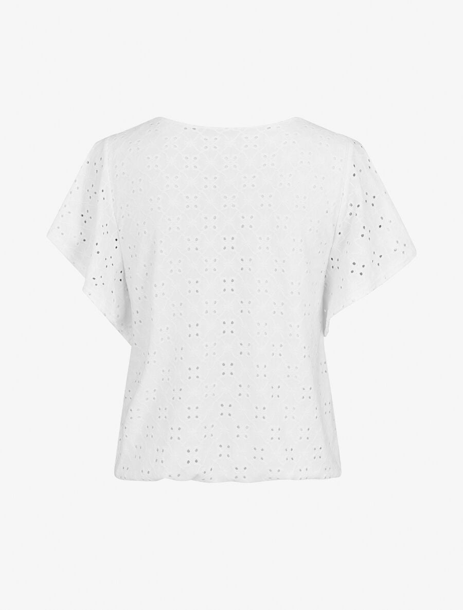 Top à manches volantées et broderies - Blanc - 2