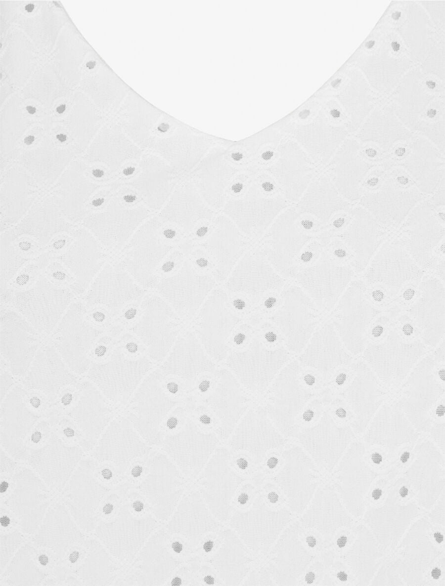 Top à manches volantées et broderies - Blanc - 3