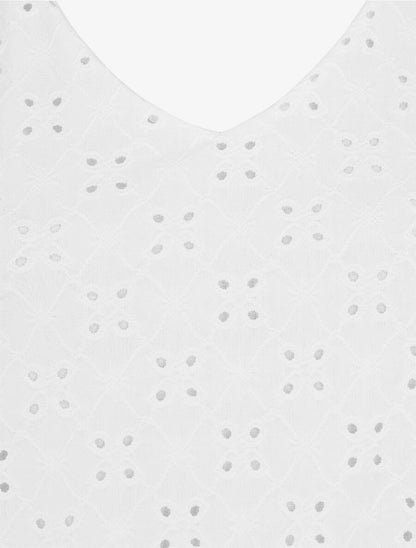 Top à manches volantées et broderies - Blanc - 3