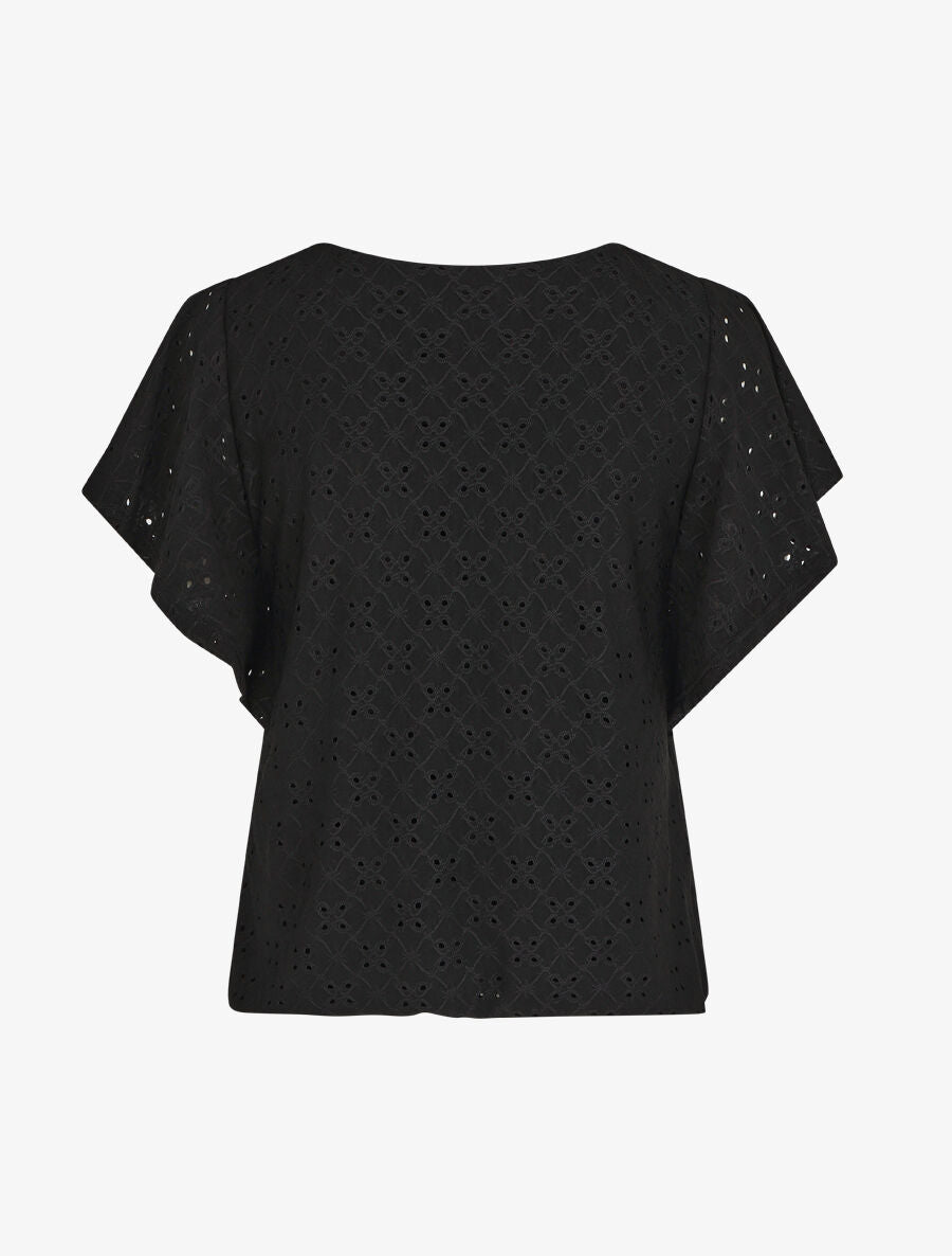 Top à manches volantées et broderies - Noir - 2