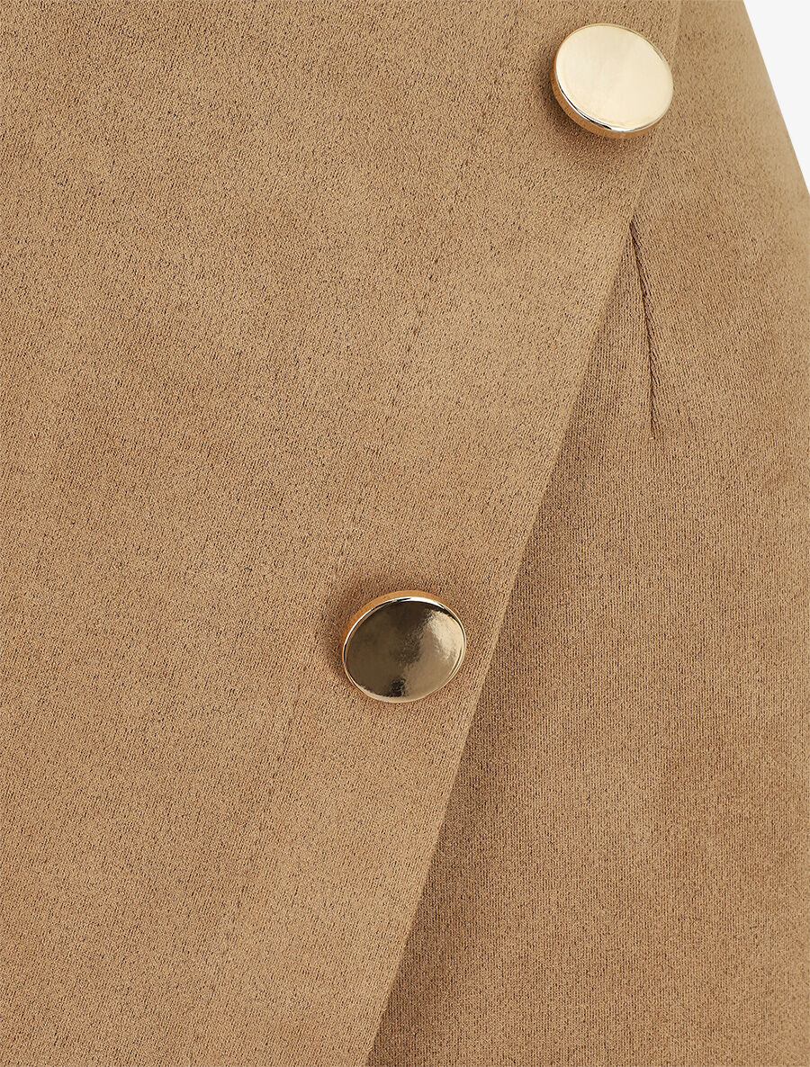 Jupe courte croisée en suédine - Taupe - 3