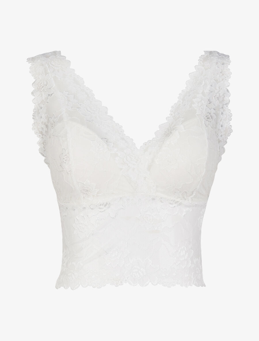Crop top transparent en dentelle - Blanc - 4