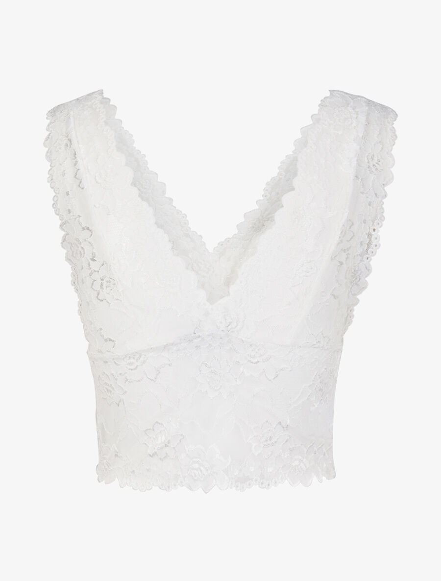 Crop top transparent en dentelle - Blanc - 2