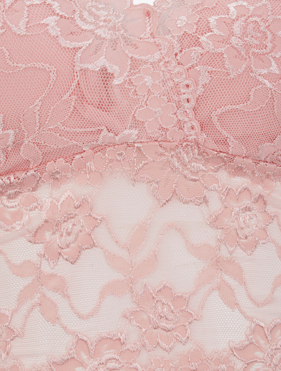 Crop top transparent en dentelle - Rose poudré - 3
