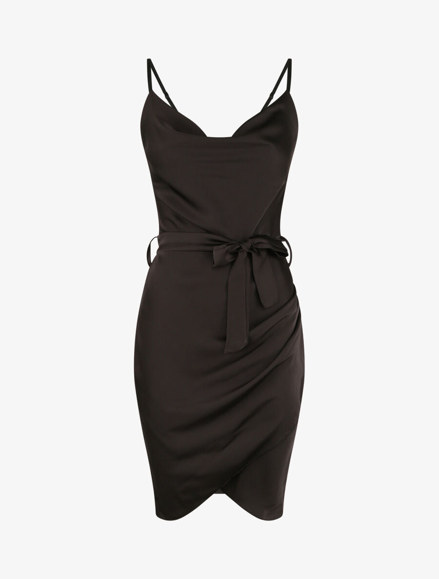Robe satinée à col bénitier - Noir - 1