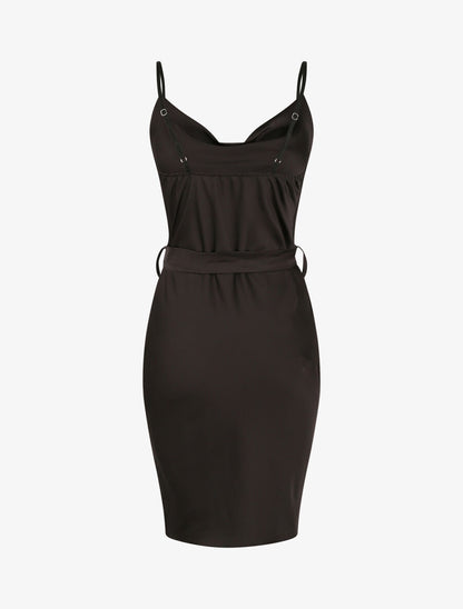 Robe satinée à col bénitier - Noir - 2