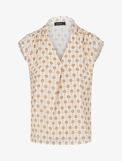 Top fluide sans manches imprimé petites fleurs - Beige - 1