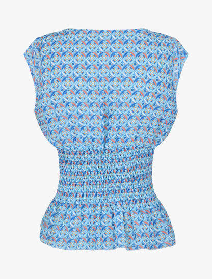 Top élastiqué imprimé graphique - Bleu - 2