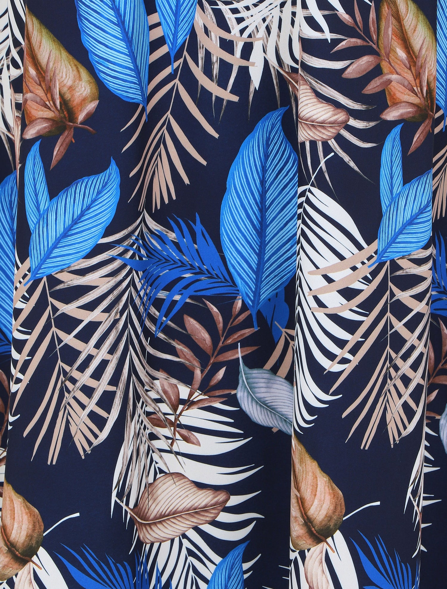 Jupe longue taille haute imprimé feuilles tropicales - Marine - 3