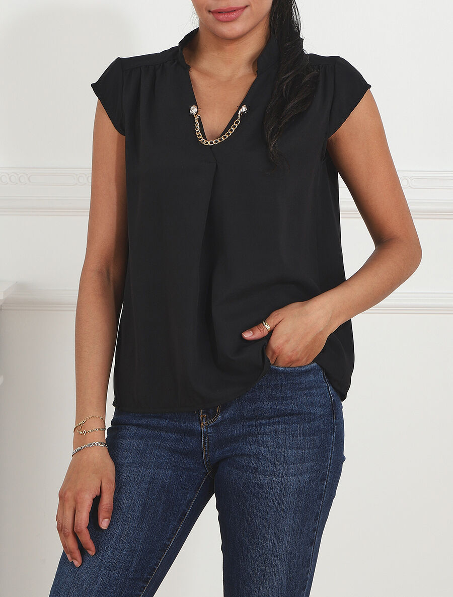 Top uni sans manches à chaîne - Noir - 4