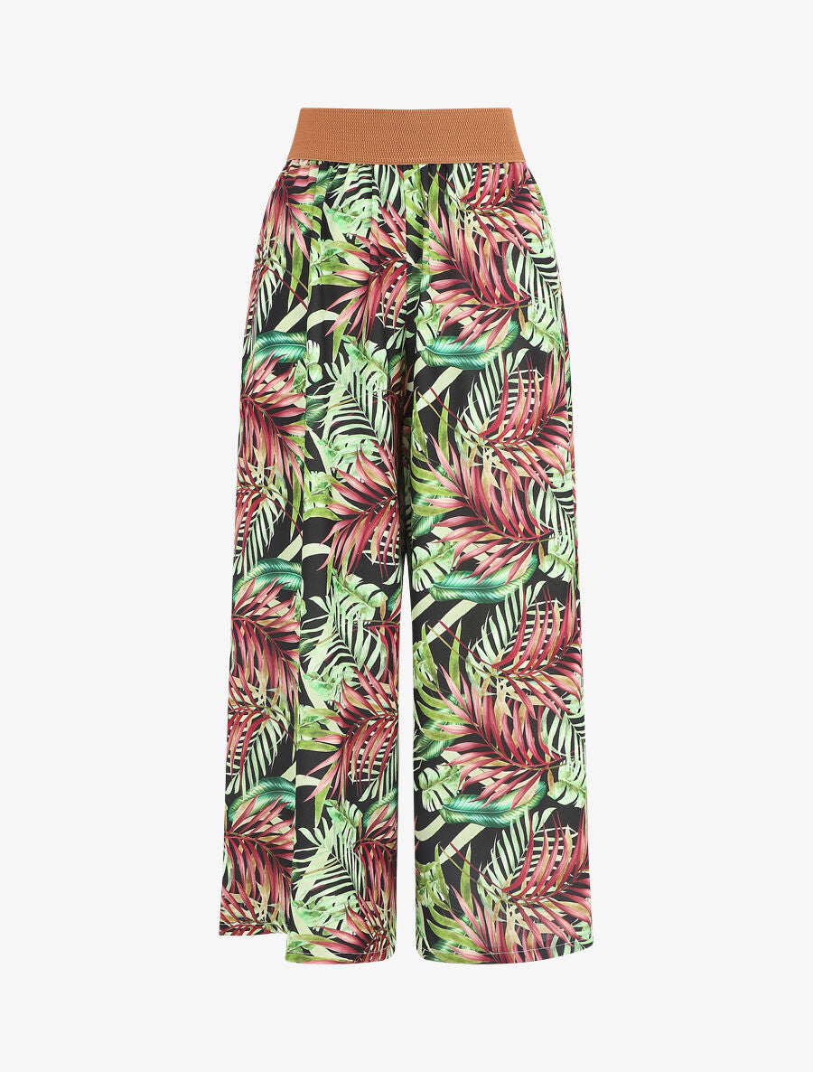 Pantalon à taille haute style corset imprimé tropical - Noir - 1