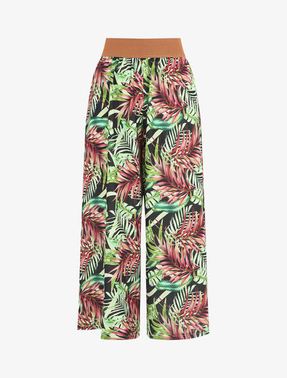 Pantalon à taille haute style corset imprimé tropical - Noir - 1