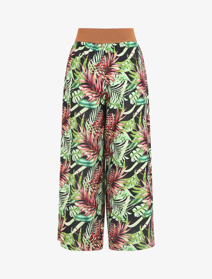 Pantalon à taille haute style corset imprimé tropical - Noir - 2