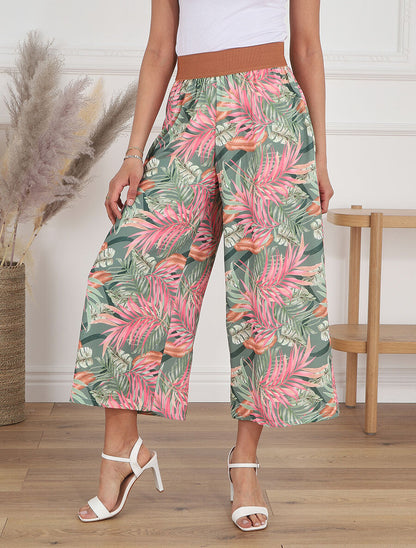 Pantalon à taille haute style corset imprimé tropical - Kaki - 4