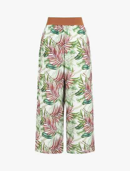 Pantalon à taille haute style corset imprimé tropical - Blanc - 2