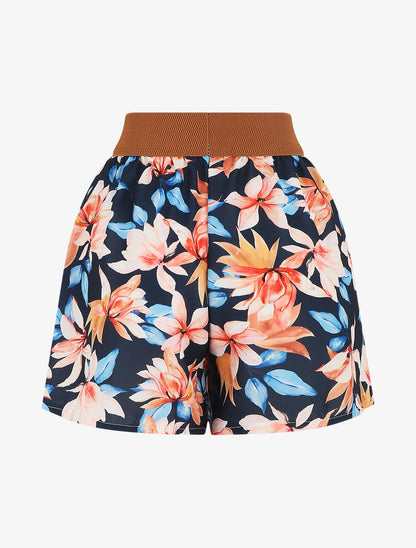Short imprimé fleurs à taille haute - Marine - 2