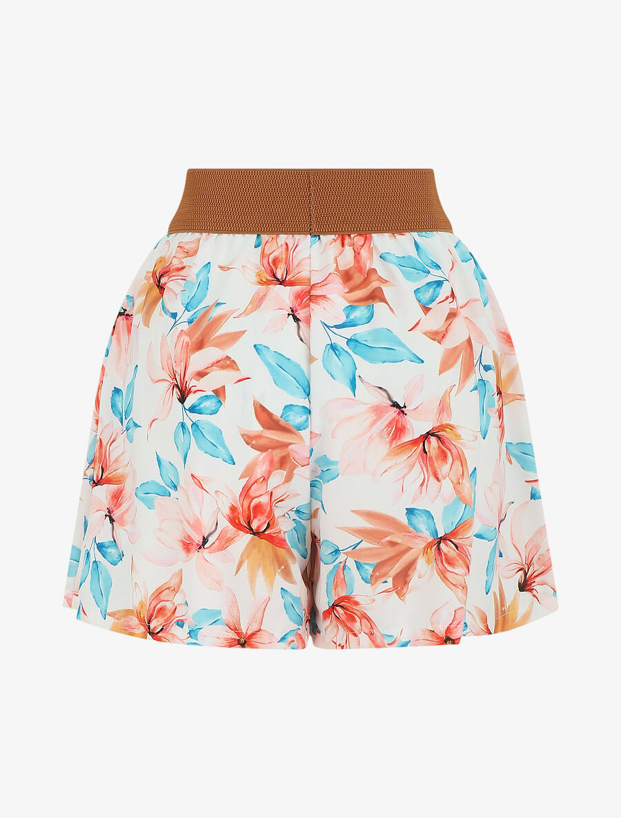 Short imprimé fleurs à taille haute - Blanc - 2
