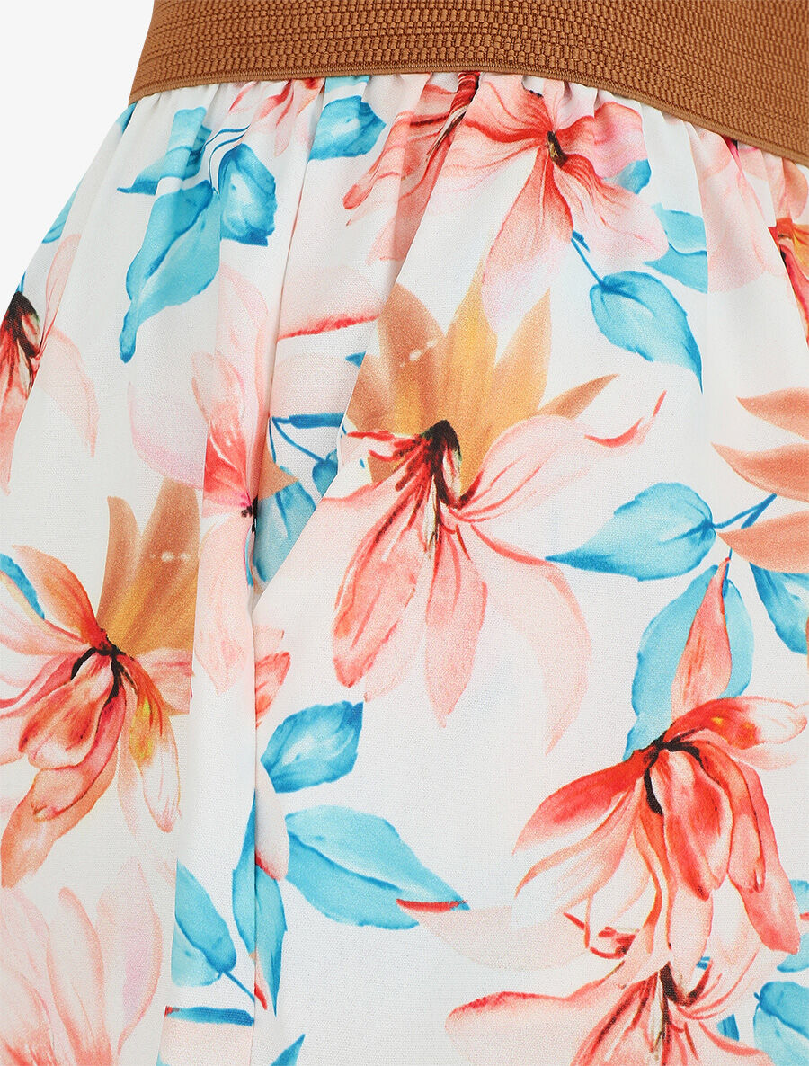 Short imprimé fleurs à taille haute - Blanc - 3