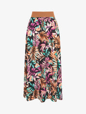 Jupe à taille haute style corset imprimé tropical - Noir - 1
